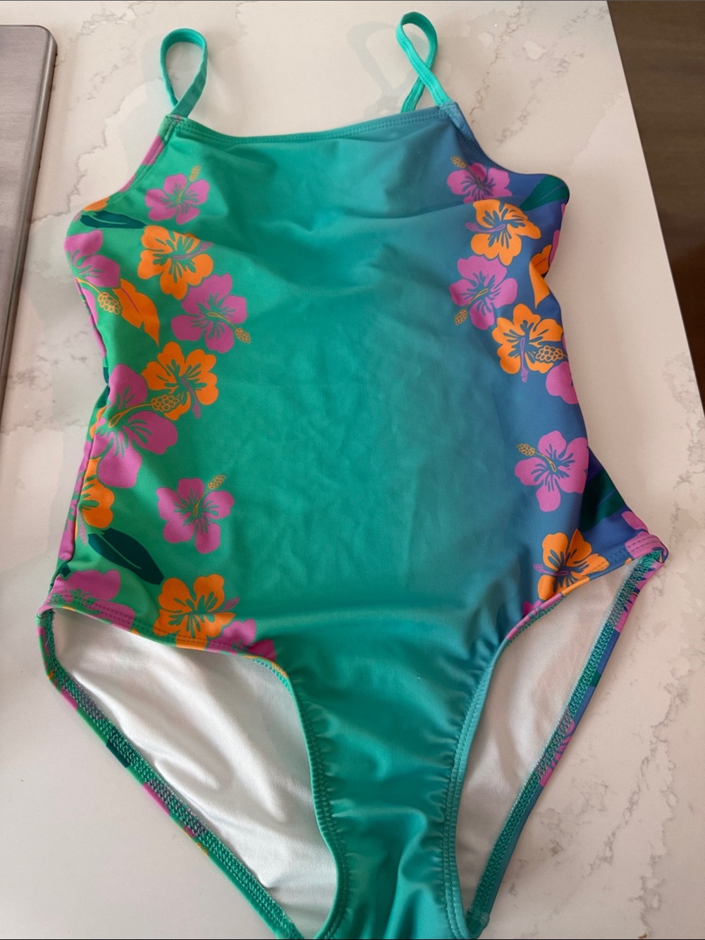 Old Navy Teal Floral One-Piece Swimsuit with Pink & Orange Accents